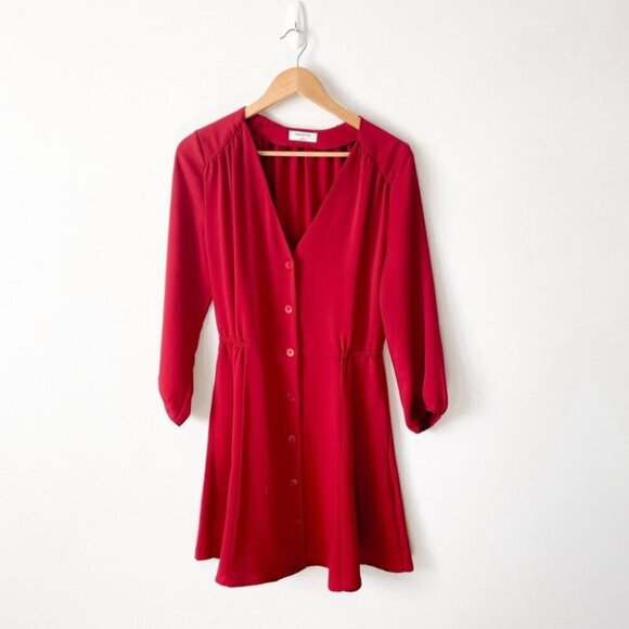 Aritzia Babaton Button Up Long Sleeve Day Dress Red Size  Medium - Picture 2 of 7
